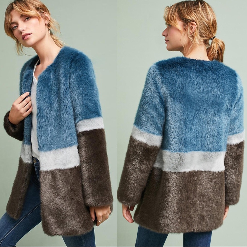 Anthropologie Molliolli Faux Fur Coat Open Jacket